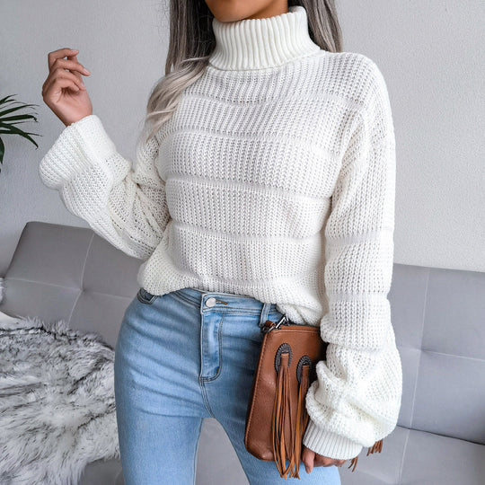 EB | Rollkragenpullover - Gemütliches Weißes Strick mit Rollkragen