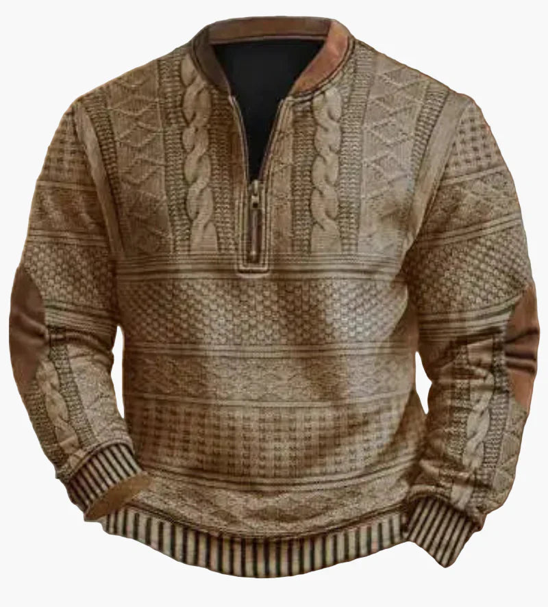 EB | Halbzipper Pullover - Modischer Strick-Look für Herbst und Winter, Warmes Sweatshirt mit Stehkragen und Ellbogen-Patches, Freizeit & Alltag