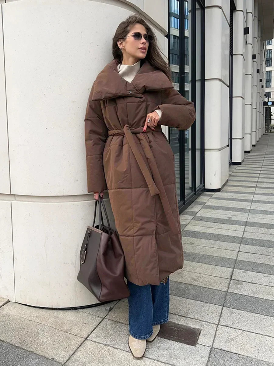 EB | Parka Lang Steppjacke mit Gürtel für Damen Ideal für Den Winter