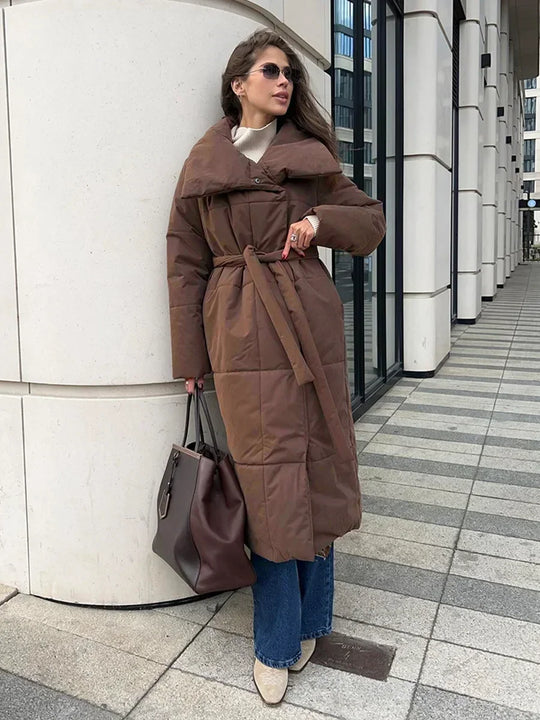 EB | Parka Lang Steppjacke mit Gürtel für Damen Ideal für Den Winter