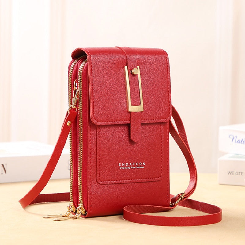 EB | Leder Smartphone Clutch Damen Handtasche mit Touchscreen-Fenster
