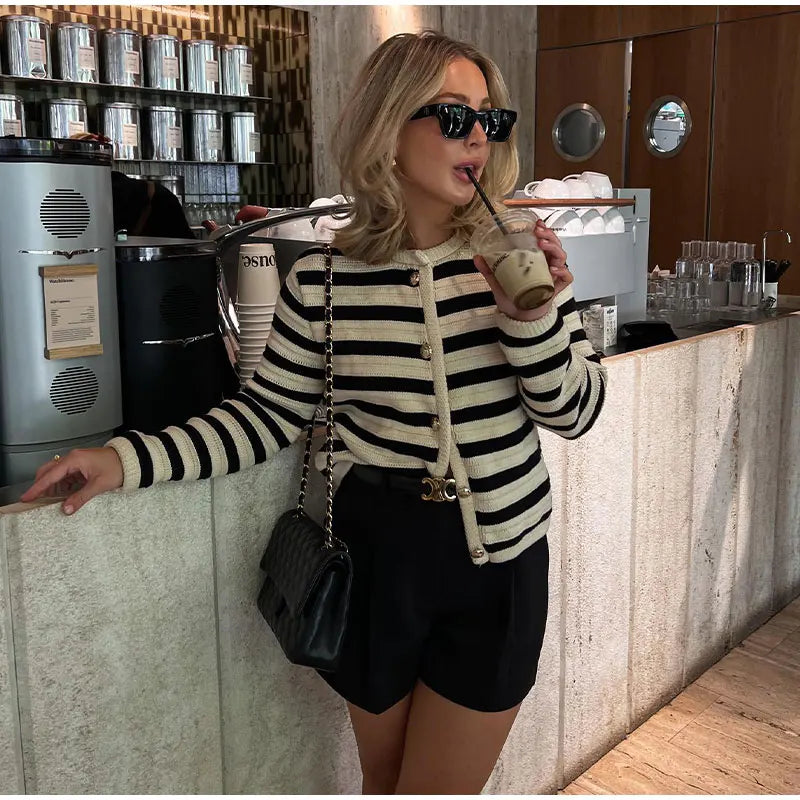 EB | Stilvolles Langarm Gestreiftes Cardigan