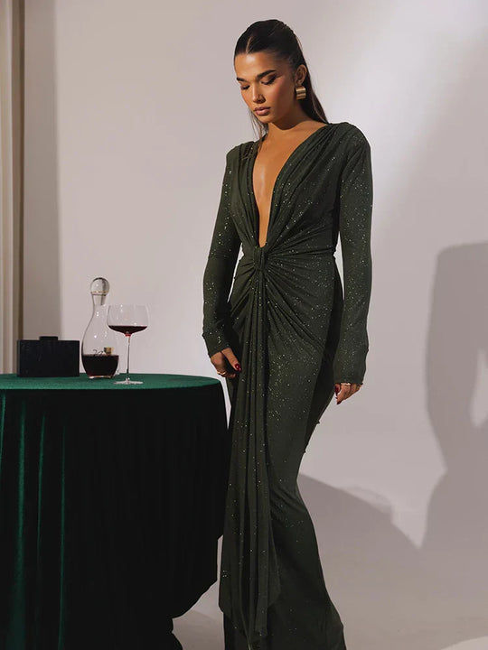 EB | Glitter V-Ausschnitt Maxikleid
