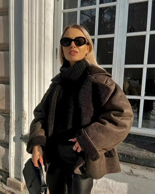 EB | Warme PU-Jacke mit Taschen für Frauen
