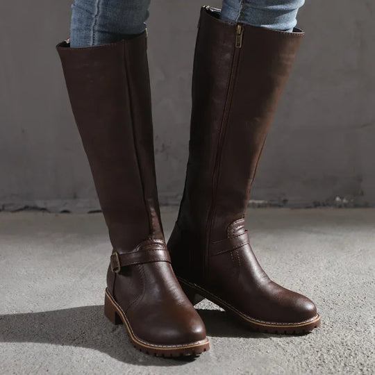EB | High-Top Biker Stiefel mit Blockabsatz und Schnallendesign