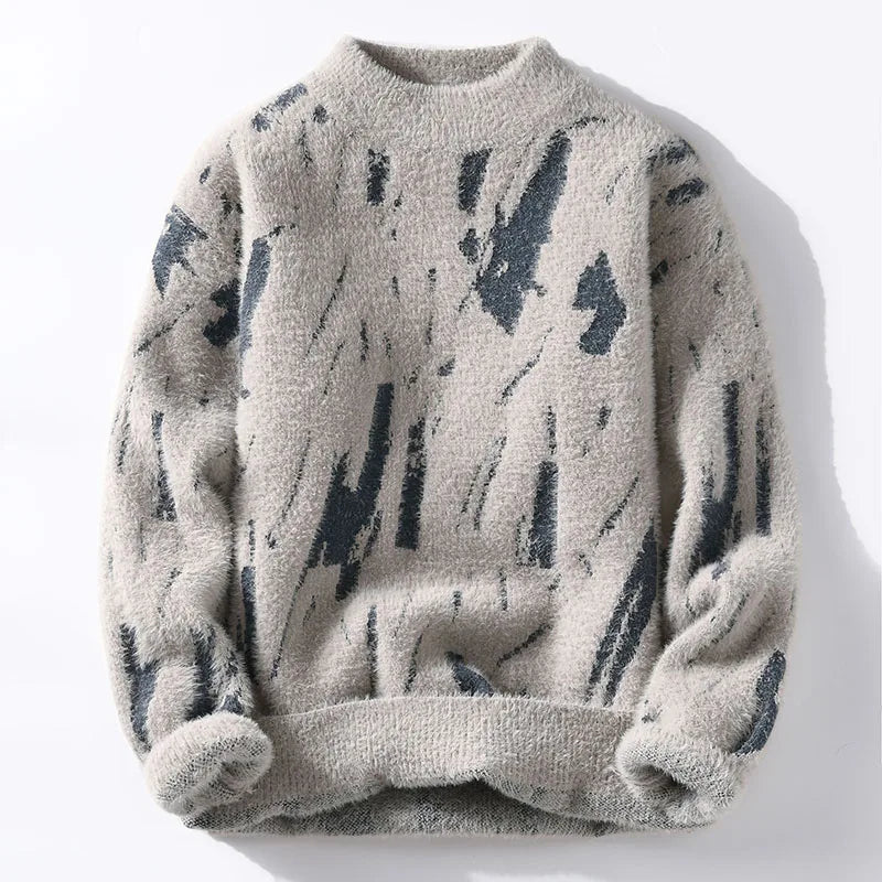 EB | Weiche Strickjacke mit Abstraktem Muster Wollmix Warm und Stilvoll
