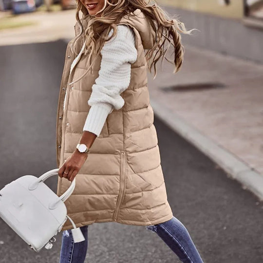 EB | Lange Pufferweste mit Kapuze Polyester Warm, Trendy