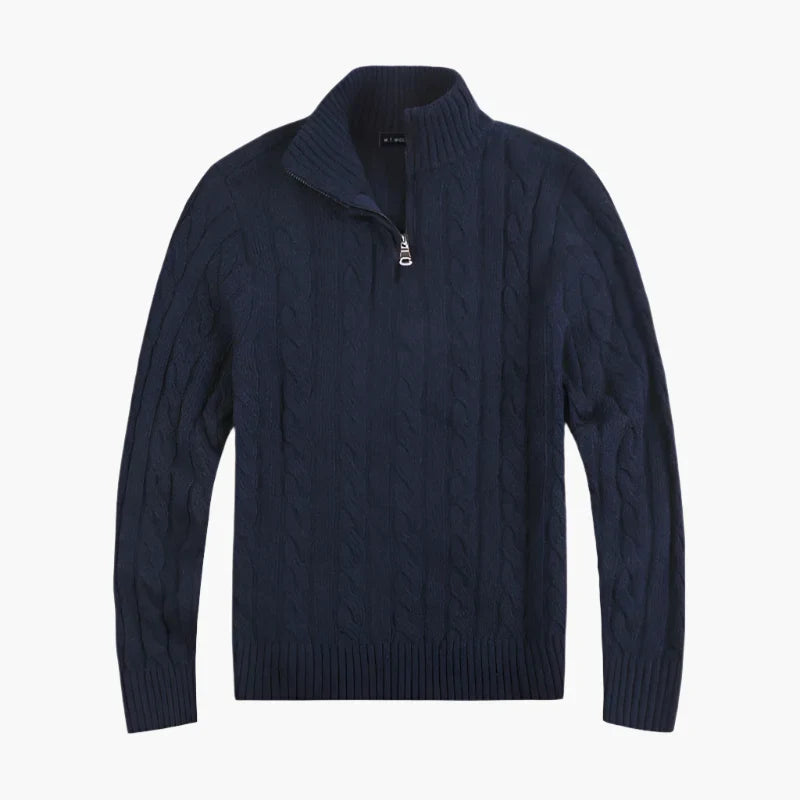 EB | Pullover mit Zopfmuster und Halbem Reißverschluss - Eleganter Freizeit-Strickpullover
