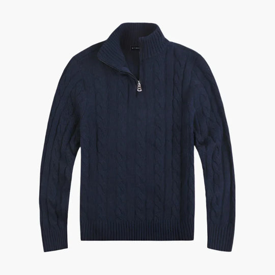 EB | Pullover mit Zopfmuster und Halbem Reißverschluss - Eleganter Freizeit-Strickpullover