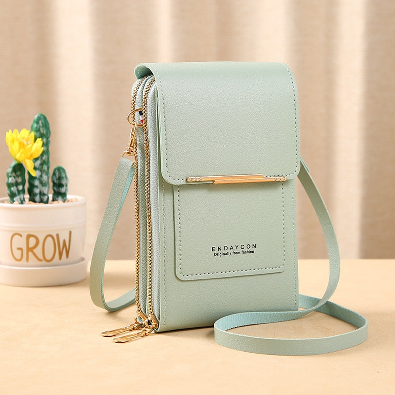 EB | Leder Smartphone Clutch Damen Handtasche mit Touchscreen-Fenster