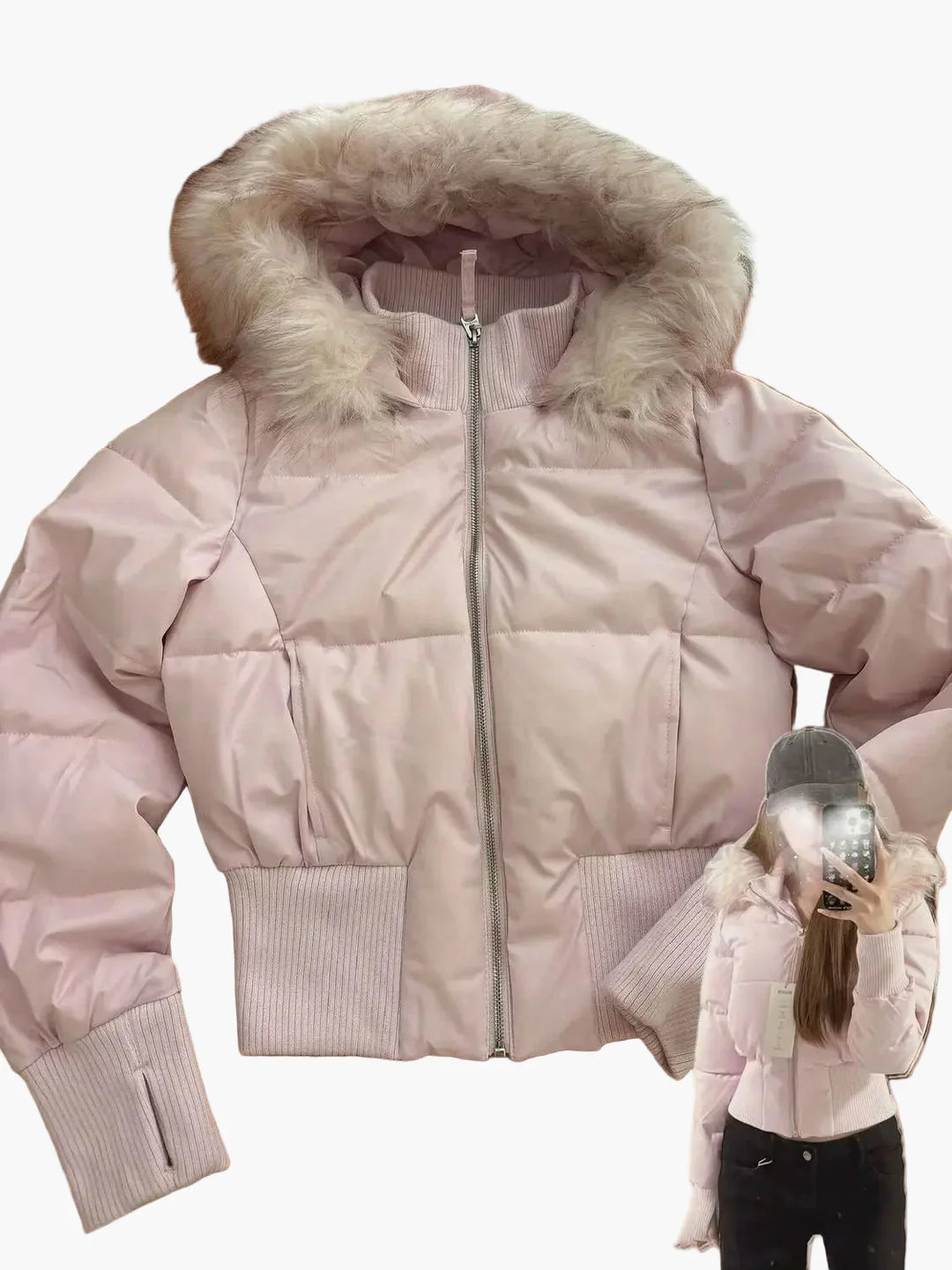EB | Winterjacke mit Kapuze und Fellkragen - Modische, Taillierte Übergangsjacke für Herbst und Winter