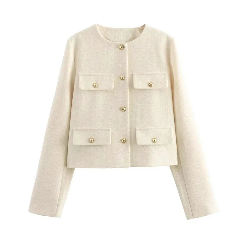 EB | Elegante Bouclé-jacke Goldknöpfe und Taschen Klassischer Stil