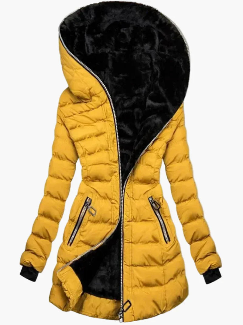 EB | Winter Steppjacke mit Kapuze und Asymmetrischem Reißverschluss - Modische Outdoorjacke für Kalte Tage