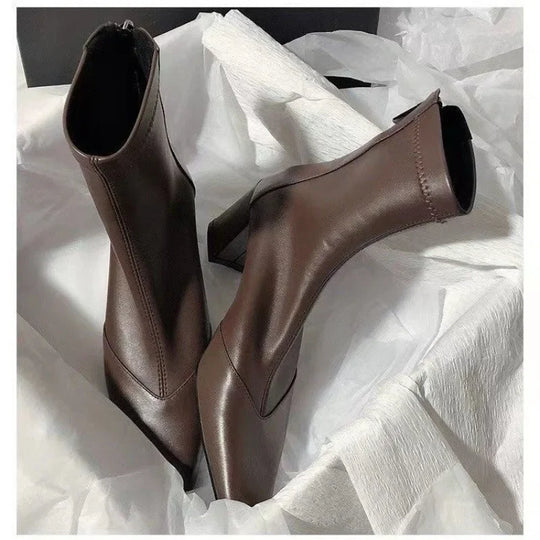 EB | High Heels Chunky Heel Stiefel mit Spitzem Zehen
