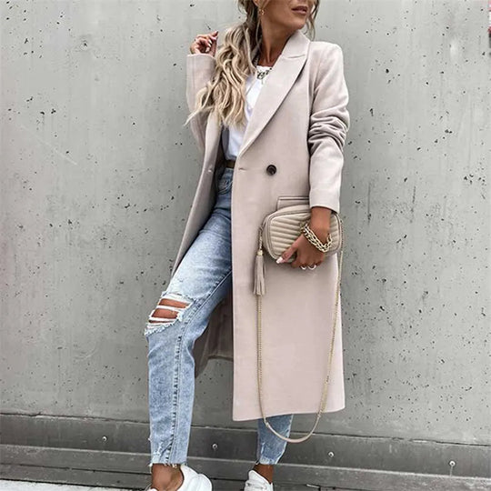 EB | Damen Lange Winterjacke im Casual Chic Stil mit Reverskragen und Taschen