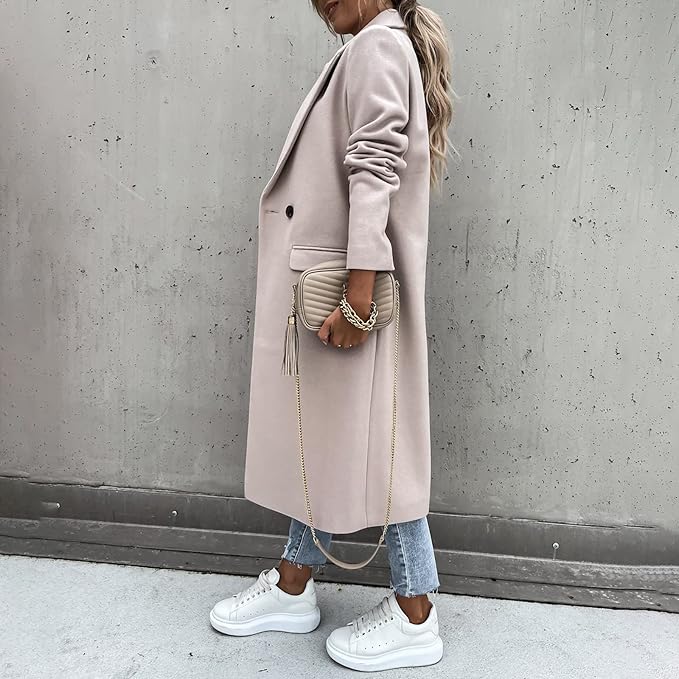 EB | Damen Lange Winterjacke im Casual Chic Stil mit Reverskragen und Taschen