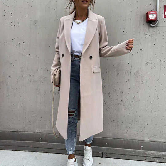 EB | Damen Lange Winterjacke im Casual Chic Stil mit Reverskragen und Taschen