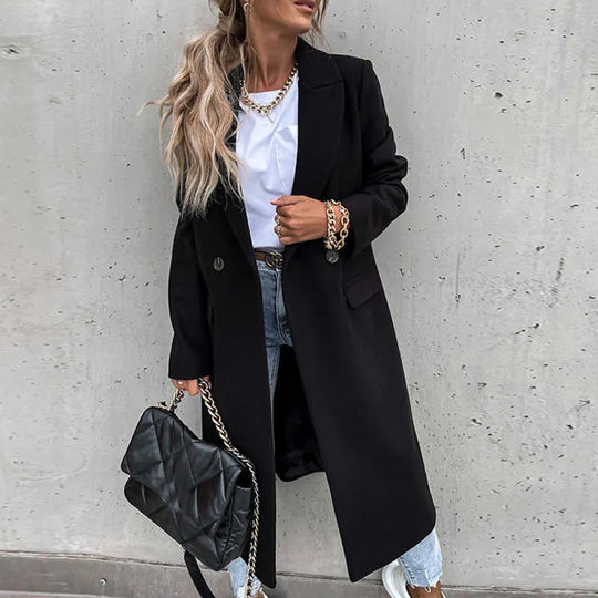 EB | Damen Lange Winterjacke im Casual Chic Stil mit Reverskragen und Taschen