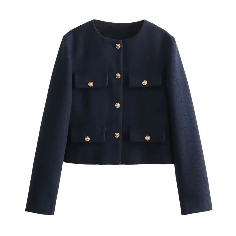 EB | Elegante Bouclé-jacke Goldknöpfe und Taschen Klassischer Stil