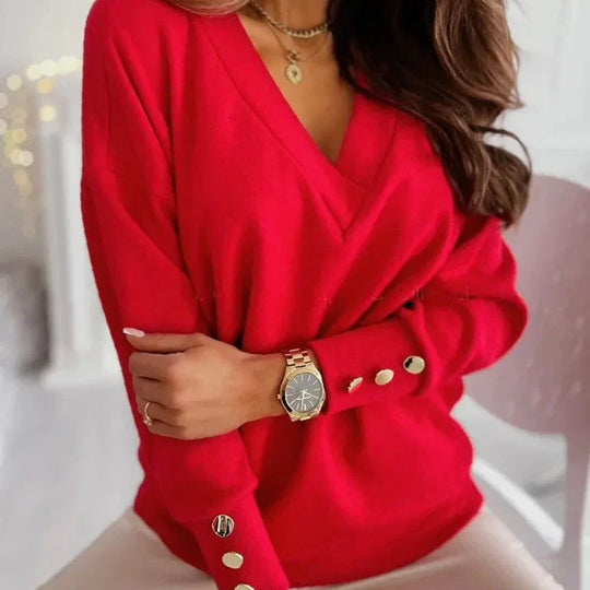 EB | Bluse mit Knopfdetails V-ausschnitt Elegant und Lässig