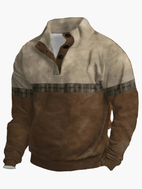 EB | Retro Cowboy Sweatshirt mit Digitaldruck und Stehkragen - Western Casual Pullover für Outdoor und Freizeit
