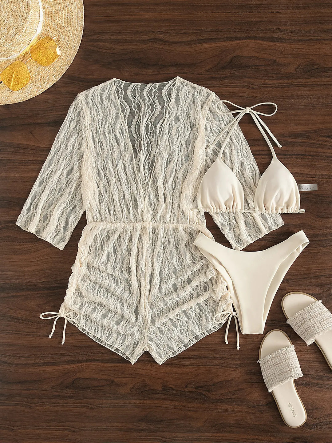 EB | 3 Stück Bikini Tropischer Druck Badebekleidung Halter Schnürseite Badebekleidung Frauen Badeanzug Weiblich Schwimmen Sommer Strandbekleidung