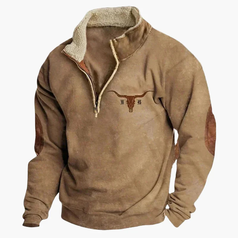 EB | Western Style Pullover mit Azteken-Muster und Longhorn-Motiv - Bequemer Freizeit-Sweater für Outdoor & Alltag