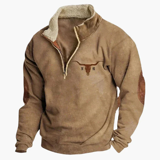EB | Western Style Pullover mit Azteken-Muster und Longhorn-Motiv - Bequemer Freizeit-Sweater für Outdoor & Alltag
