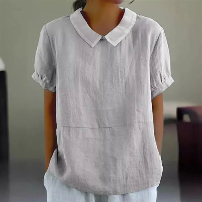 EB | Bequeme Baumwoll Leinen Bluse mit Peter Pan Kragen