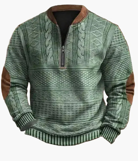 EB | Halbzipper Pullover - Modischer Strick-Look für Herbst und Winter, Warmes Sweatshirt mit Stehkragen und Ellbogen-Patches, Freizeit & Alltag