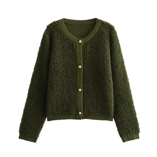 EB | Teddy-Jacke Übergröße Passform Plüschtextur Kragenlos Mit Knöpfen