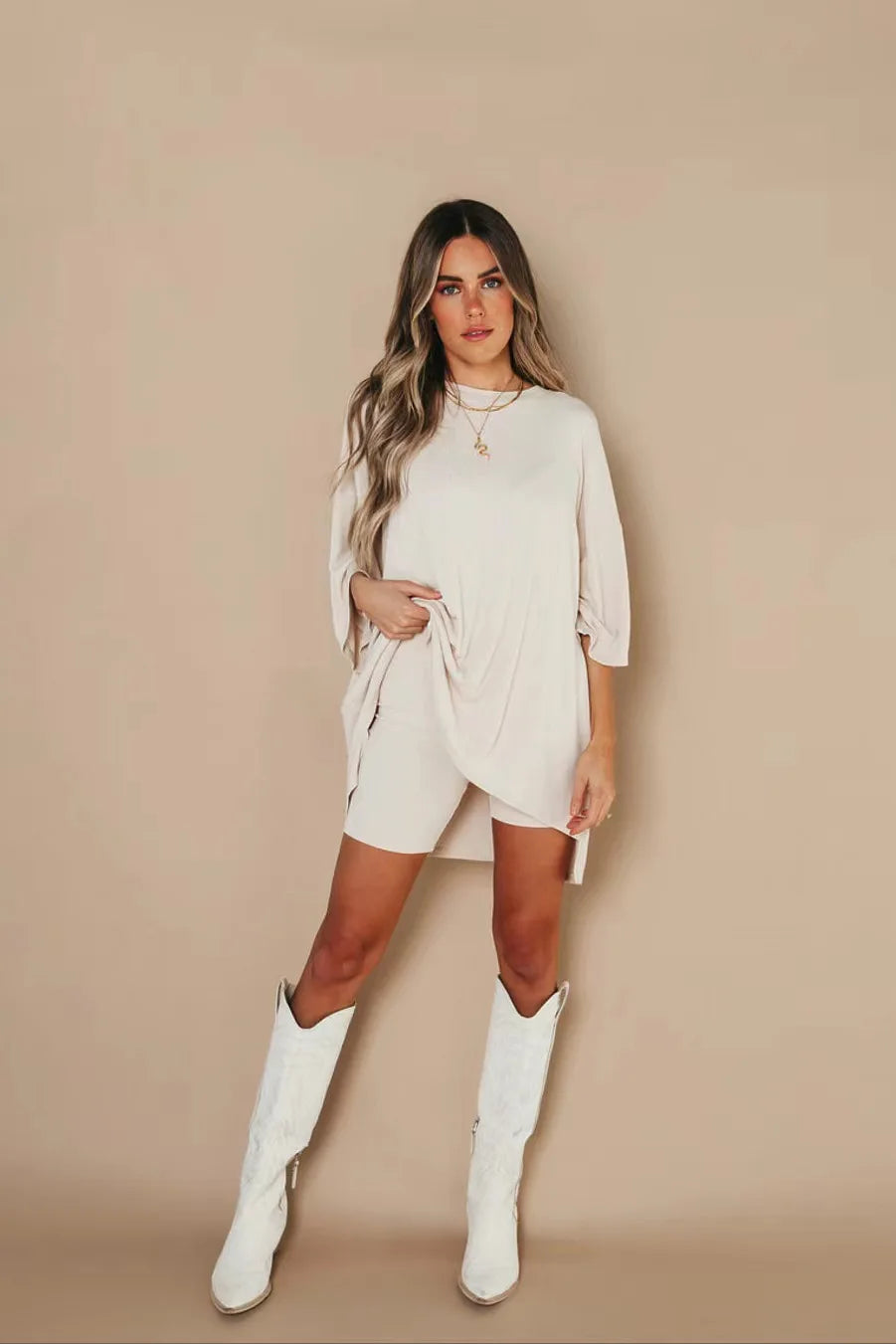 EB | Damen Lounge Set mit Oversized T-Shirt und Biker-Shorts