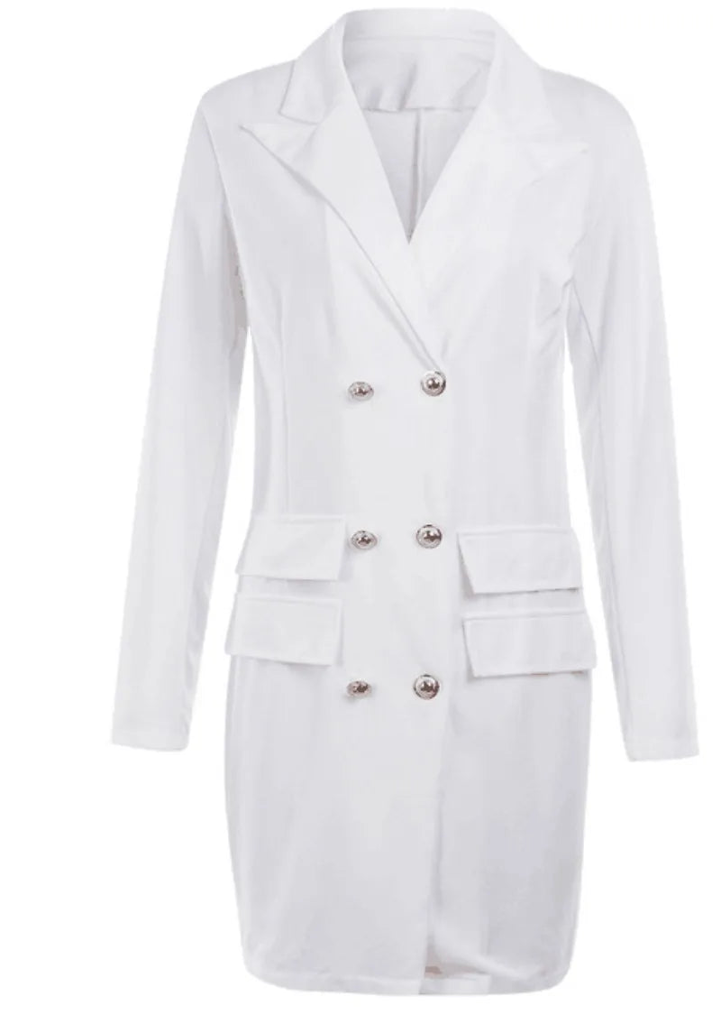 EB | Frauen Blaue Jacke Elegant Büro Damen Kleid Langarm Schwarz Weiß Frühling Sommer Weiblich Lässig Mode Große Größe Anzug