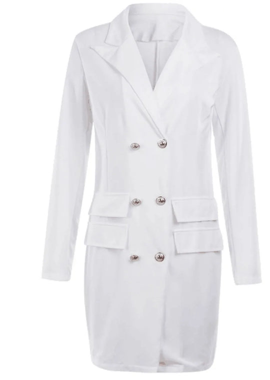 EB | Frauen Blaue Jacke Elegant Büro Damen Kleid Langarm Schwarz Weiß Frühling Sommer Weiblich Lässig Mode Große Größe Anzug