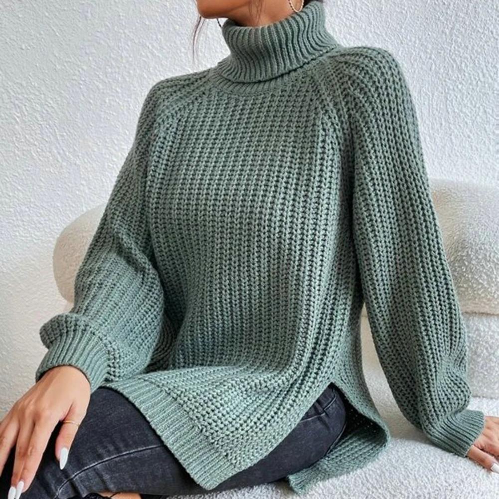 EB | Strickpullover Rollkragen Lange Ärmel Oversized Fit Weiches Chunky Knit