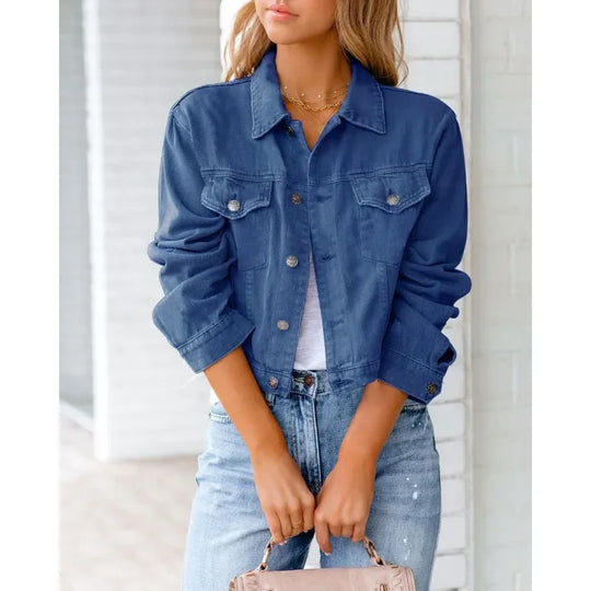 EB | Kurze Taschenjacke Mode Streetwear Einfache Knopf Trend Frauen Denim Jacken Lange Ärmel Herbst Neu Denim Denim Jacken
