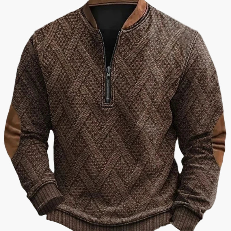 EB | Halbzipper Pullover - Modischer Strick-Look für Herbst und Winter, Warmes Sweatshirt mit Stehkragen und Ellbogen-Patches, Freizeit & Alltag