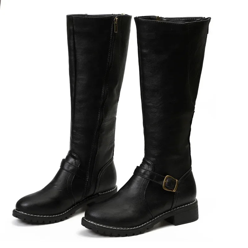 EB | High-Top Biker Stiefel mit Blockabsatz und Schnallendesign