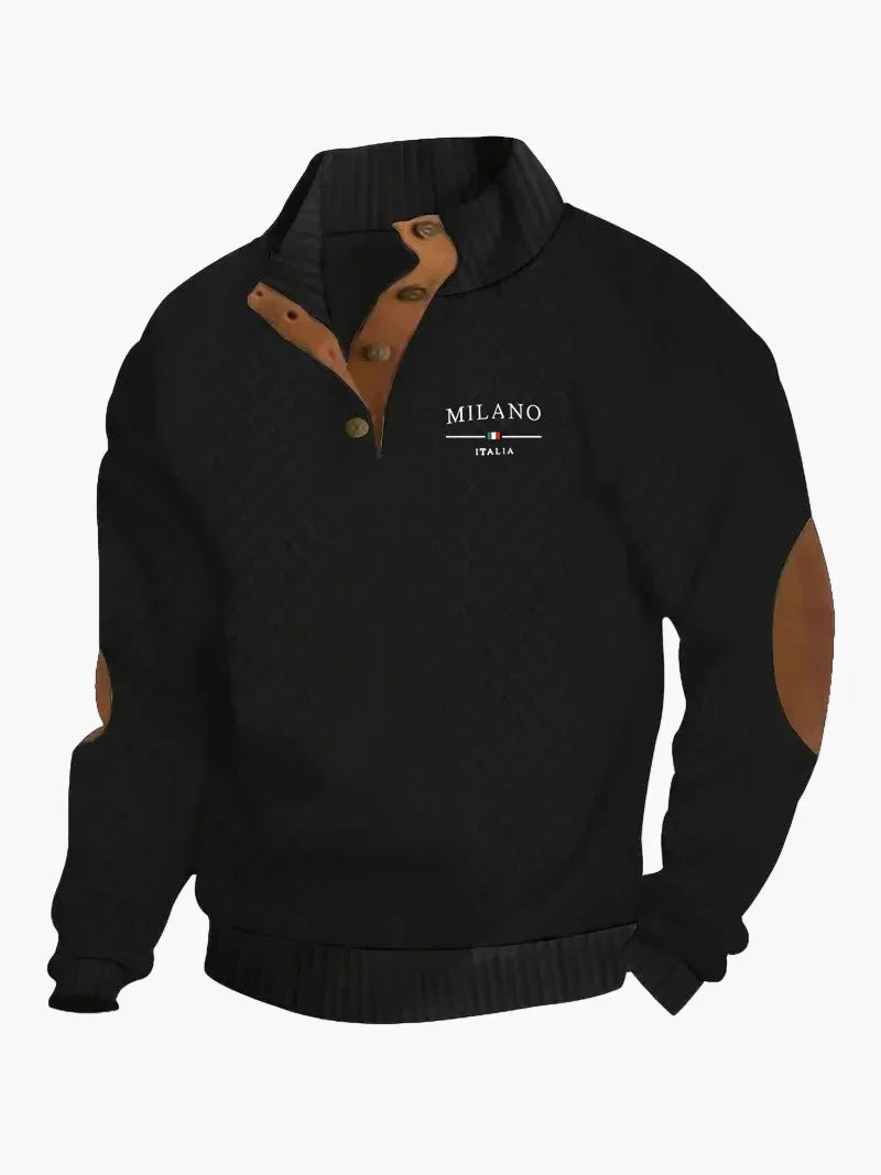 EB | Pullover Milano Italia Vintage Strickpullover mit Stehkragen und Ellbogen-Patches - Modischer Freizeitpullover