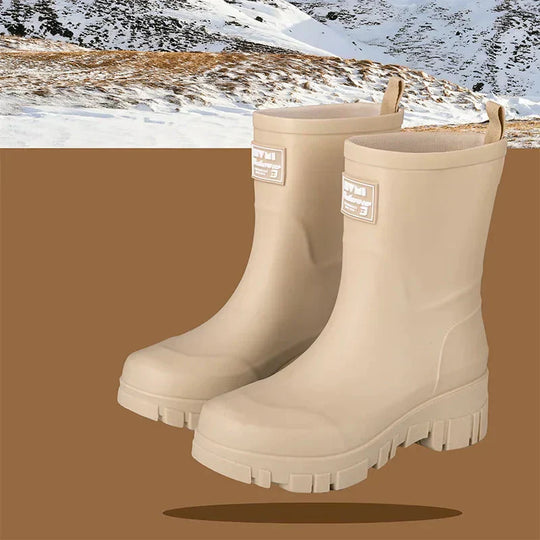 EB | Damen Chelsea wasserdichte Stiefel mit Blockabsatz & gemusterter Sohle
