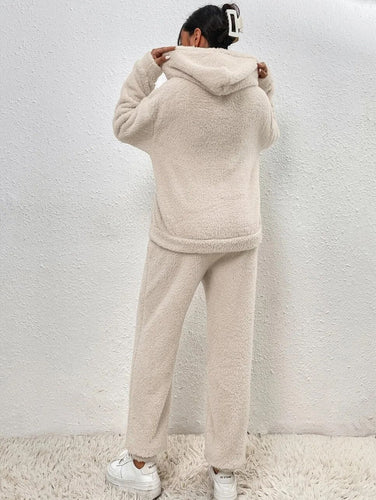 EB | Weiche Teddyjacke Damen Loungewear Satz mit Kapuze