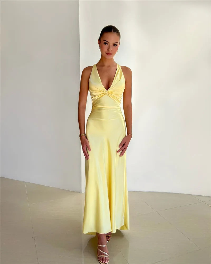 EB | Schleife Rückenfrei Abend Maxi Kleid