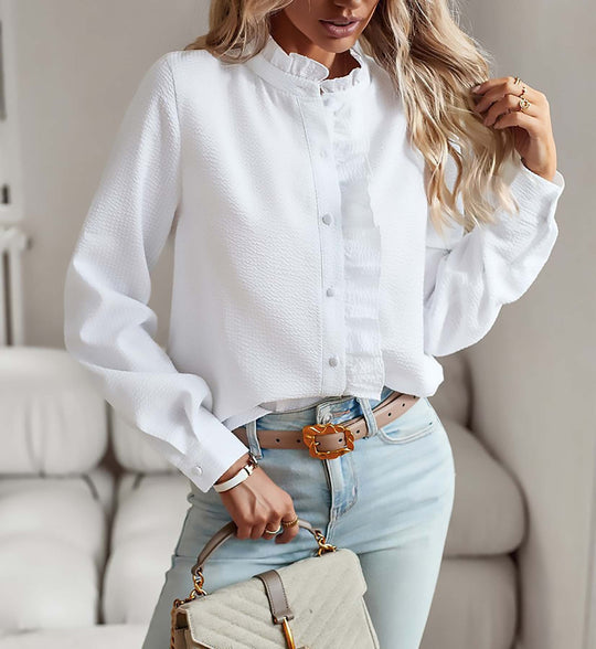Damen Bluse mit edlem Rüschendesign und gestreiftem Muster EB