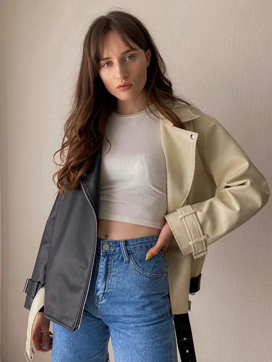 EB | Colour Block Lederjacke Für Damen