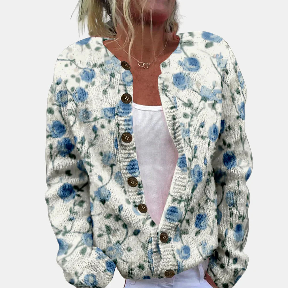 EB | Chic Blau Gedruckter Cardigan