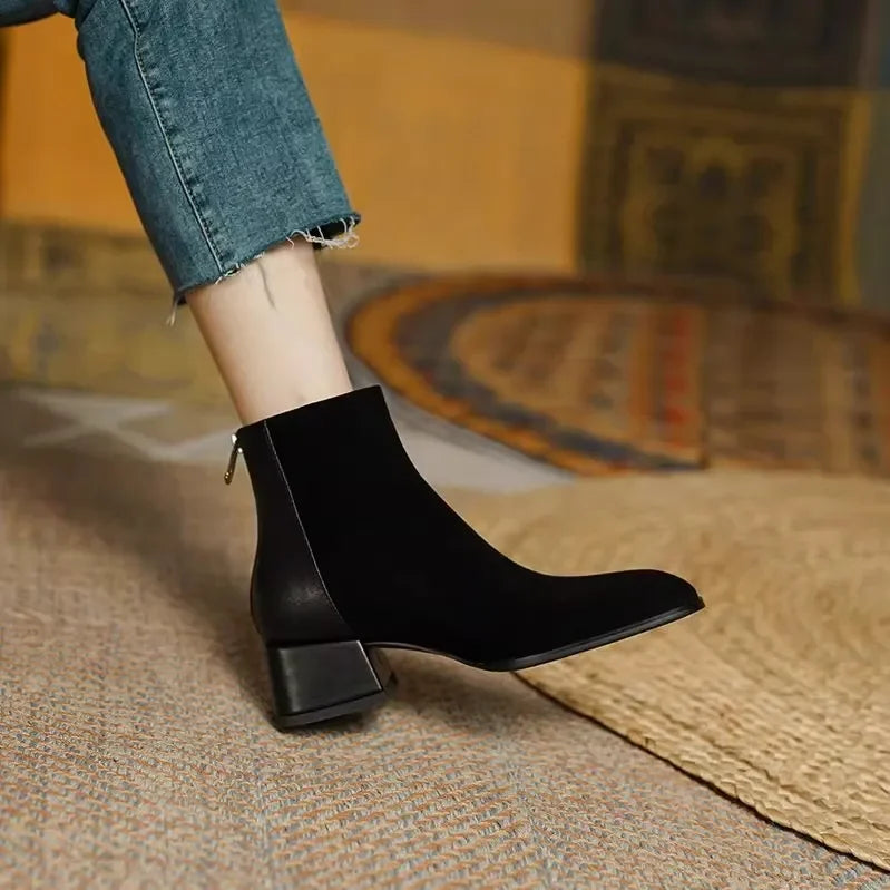 Bequeme Ankle Boots mit rutschfester Reißverschluss und runder Spitze EB