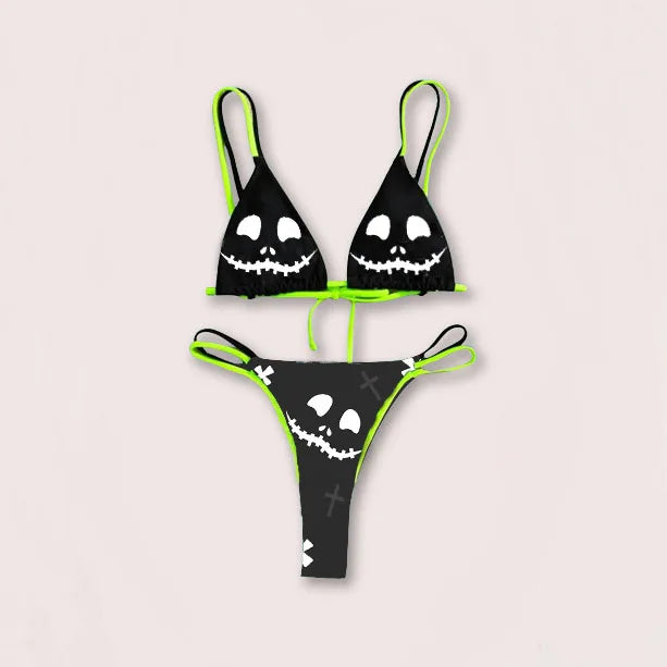 EB | Sexy Goth Bikini Frauen Buchstaben Totenkopf Druck Badeanzug Split Badeanzug Hohe Taille Gotische Bikini Set Strandoutfits