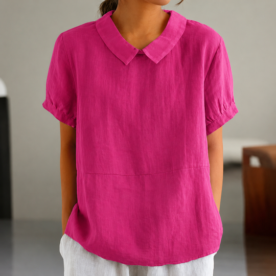 EB | Bequeme Baumwoll Leinen Bluse mit Peter Pan Kragen