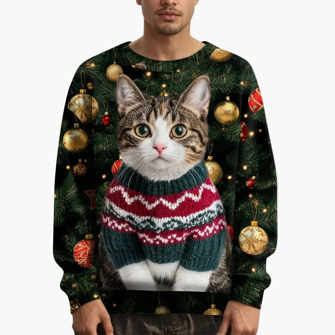 EB | Weihnachtspullover mit Katzenmotiv und Festlichem Design - Lustiger Weihnachtssweater für Weihnachten und Winter