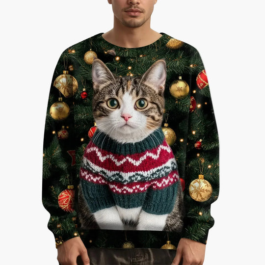 EB | Weihnachtspullover mit Katzenmotiv und Festlichem Design - Lustiger Weihnachtssweater für Weihnachten und Winter